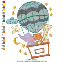 Laden Sie das Bild in den Galerie-Viewer, Animal embroidery designs - Hot air balloon embroidery design machine embroidery pattern - Safari embroidery file - Elephant Giraffe Fox pes
