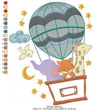 Laden Sie das Bild in den Galerie-Viewer, Animal embroidery designs - Hot air balloon embroidery design machine embroidery pattern - Safari embroidery file - Elephant Giraffe Fox pes
