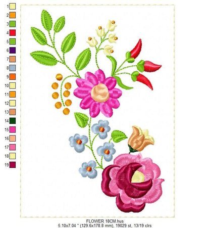 Hungarian embroidery designs - Flowers embroidery design machine embroidery pattern - Floral embroidery file - instant download digital file - Marcia Embroidery