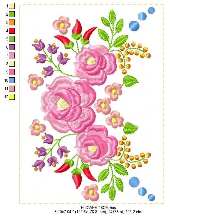 Hungarian embroidery designs - Flowers embroidery design machine embroidery pattern - Floral embroidery file - instant download digital file Marcia Embroidery