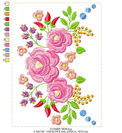 Hungarian embroidery designs - Flowers embroidery design machine embroidery pattern - Floral embroidery file - instant download digital file Marcia Embroidery