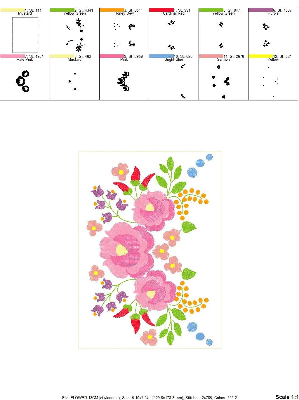 Hungarian embroidery designs - Flowers embroidery design machine embroidery pattern - Floral embroidery file - instant download digital file Marcia Embroidery