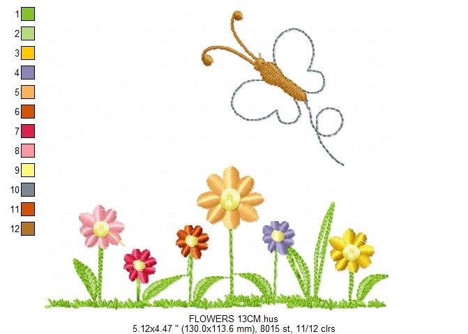Flower garden embroidery designs - Flowers embroidery design machine embroidery pattern - Butterfly embroidery file - kitchen cloth apron