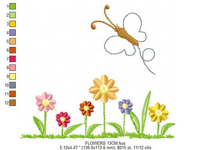Flower garden embroidery designs - Flowers embroidery design machine embroidery pattern - Butterfly embroidery file - kitchen cloth apron