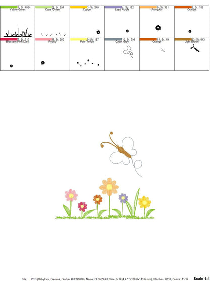 Flower garden embroidery designs - Flowers embroidery design machine embroidery pattern - Butterfly embroidery file - kitchen cloth apron