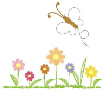 Flower garden embroidery designs - Flowers embroidery design machine embroidery pattern - Butterfly embroidery file - kitchen cloth apron