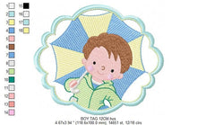 Cargar imagen en el visor de la galería, Baby boy embroidery design - Umbrella embroidery designs machine embroidery pattern - Boy with umbrella embroidery file - instant download
