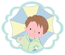 Cargar imagen en el visor de la galería, Baby boy embroidery design - Umbrella embroidery designs machine embroidery pattern - Boy with umbrella embroidery file - instant download
