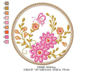 Frame embroidery designs - Flower embroidery design machine embroidery pattern - Daisy embroidery file girl embroidery - Flower frame design