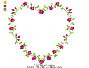 Heart with flowers embroidery designs - Flower embroidery design machine embroidery pattern - Baby girl embroidery - Heart embroidery frame