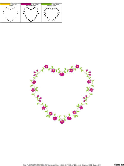 Heart with flowers embroidery designs - Flower embroidery design machine embroidery pattern - Baby girl embroidery - Heart embroidery frame