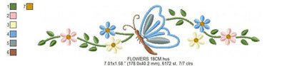 Butterfly embroidery design - Delicate Flowers embroidery designs machine embroidery pattern - Kitchen Towel embroidery file - pes download