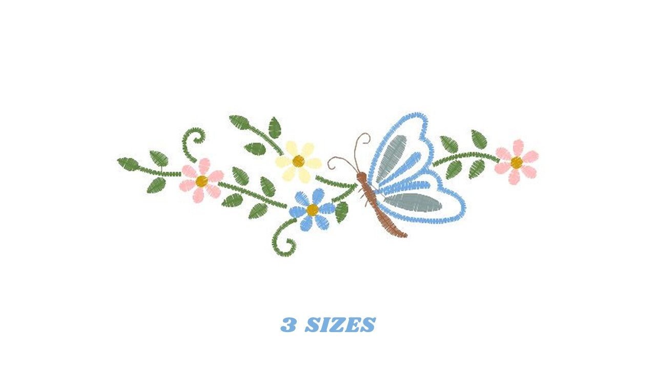 Butterfly embroidery design - Delicate Flowers embroidery designs machine embroidery pattern - Kitchen embroidery file - instant download Marcia Embroidery