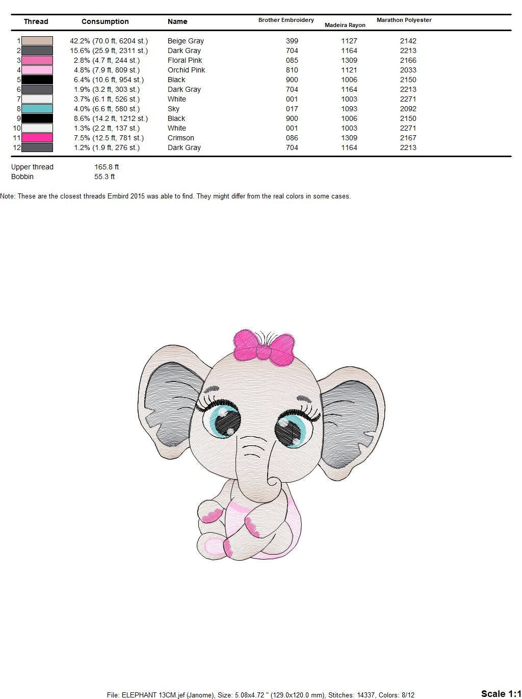 Baby Elephant with lace embroidery designs - Safari Animal machine embroidery pattern - Baby girl file - Instant digital download pes jef