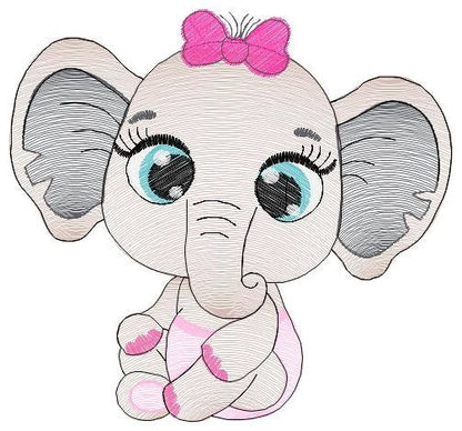 Baby Elephant with lace embroidery designs - Safari Animal machine embroidery pattern - Baby girl file - Instant digital download pes jef