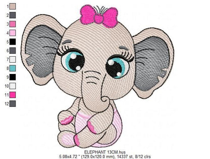Baby Elephant with lace embroidery designs - Safari Animal machine embroidery pattern - Baby girl file - Instant digital download pes jef