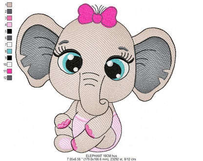 Baby Elephant with lace embroidery designs - Safari Animal machine embroidery pattern - Baby girl file - Instant digital download pes jef