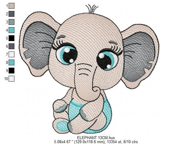 Baby Elephant embroidery designs - Safari Wild Male Animal embroidery design machine embroidery pattern - instant digital download pes jef