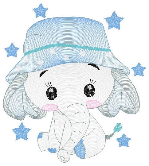 Baby Elephant with hat embroidery designs - Safari wild Animal with stars machine embroidery pattern - Baby boy file - Instant download pes