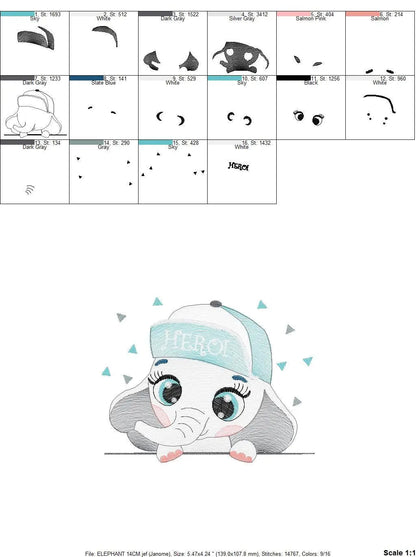 Elephant peek a boo embroidery designs - Animal embroidery design machine embroidery pattern - Baby boy embroidery file - instant download Marcia Embroidery