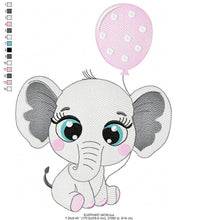 Load image into Gallery viewer, Baby Elephant embroidery designs - Party Balloon embroidery design machine embroidery pattern - Girl embroidery file - Elephant with balloon
