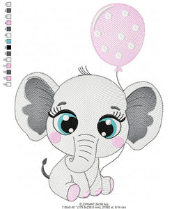 Baby Elephant embroidery designs - Party Balloon embroidery design machine embroidery pattern - Girl embroidery file - Elephant with balloon