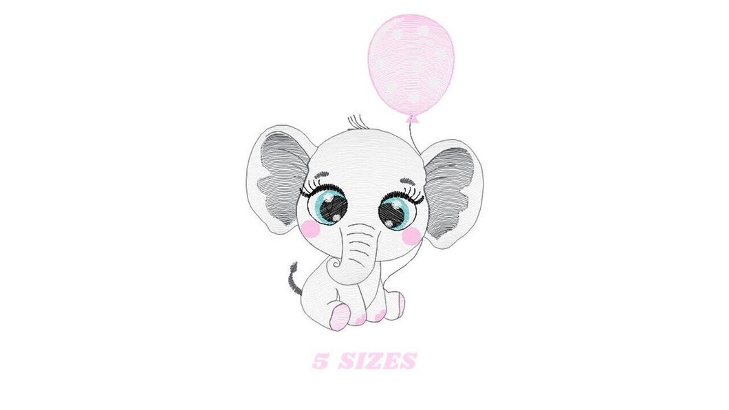 Baby Elephant embroidery designs - Party Balloon embroidery design machine embroidery pattern - Girl embroidery file - Elephant with balloon