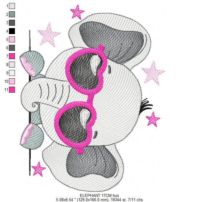 Peek a boo Elephant with sunglasses embroidery designs - Animal with stars embroidery design machine embroidery pattern - instant download