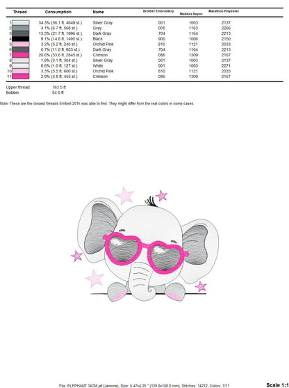 Peek a boo Elephant with sunglasses embroidery designs - Animal with stars embroidery design machine embroidery pattern - instant download