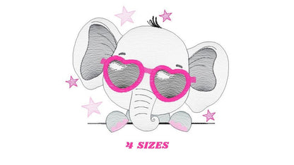 Peek a boo Elephant with sunglasses embroidery designs - Animal with stars embroidery design machine embroidery pattern - instant download