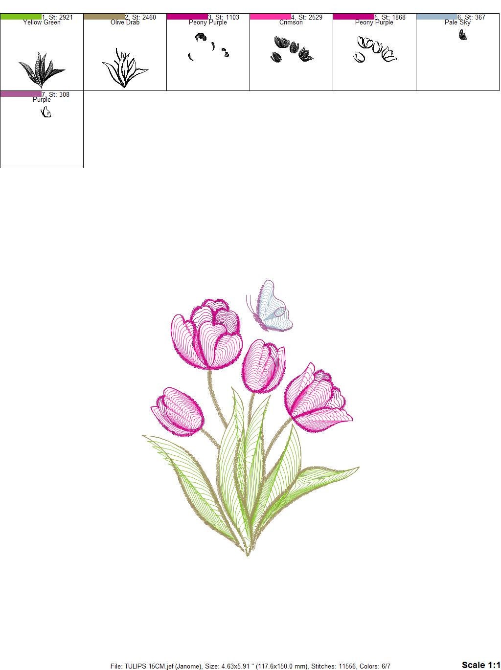 Tulip embroidery designs - Flower embroidery design machine embroidery pattern - Delicate Butterfly embroidery file - instant download pes