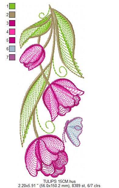 Tulip embroidery designs - Flower embroidery design machine embroidery pattern - Floral embroidery file - instant digital download pes jef