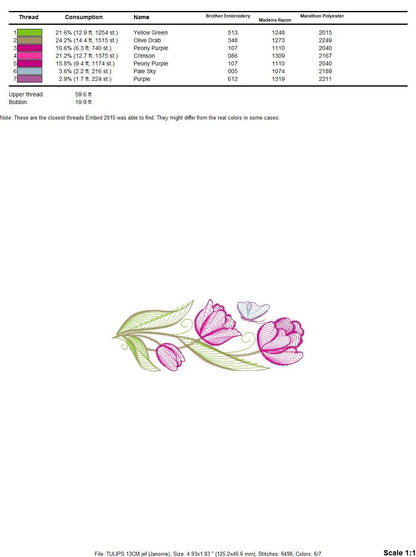 Tulip embroidery designs - Flower embroidery design machine embroidery pattern - Floral embroidery file - instant digital download pes jef