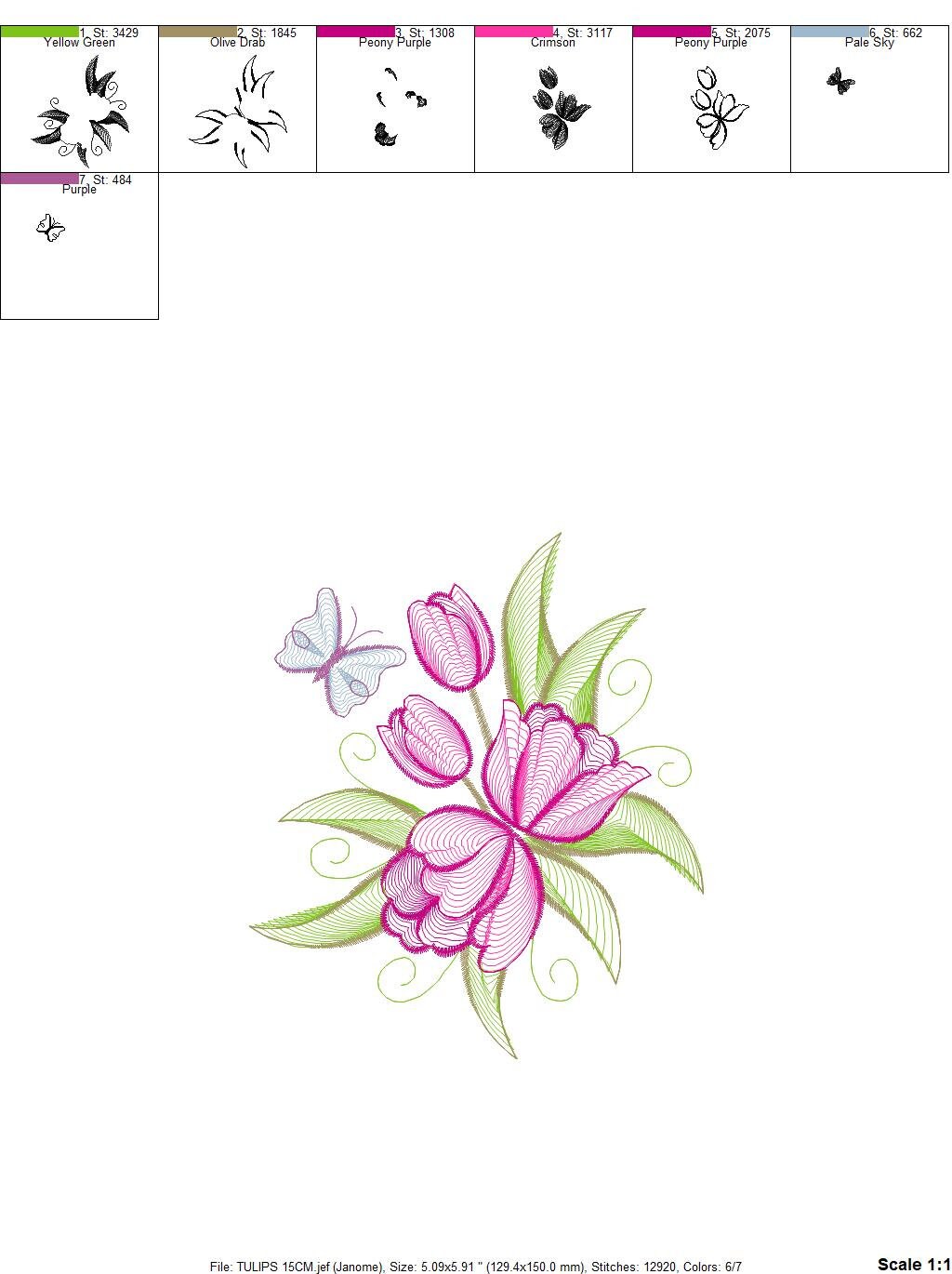 Tulip embroidery designs - Flower embroidery design machine embroidery pattern - Flower corner embroidery file - instant download pes floral