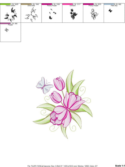 Tulip embroidery designs - Flower embroidery design machine embroidery pattern - Flower corner embroidery file - instant download pes floral