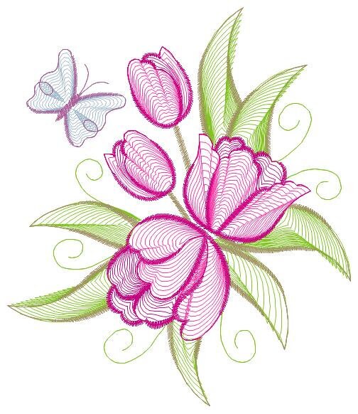 Tulip embroidery designs - Flower embroidery design machine embroidery pattern - Flower corner embroidery file - instant download pes floral