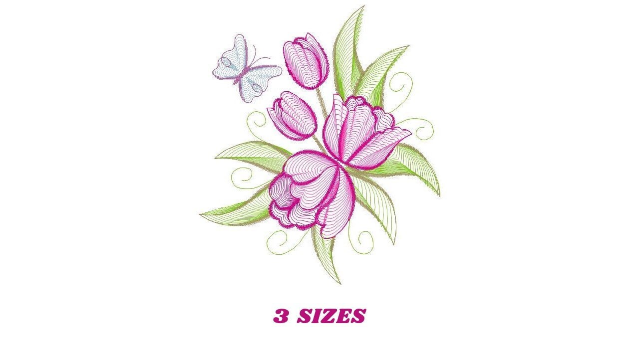 Tulip embroidery designs - Flower embroidery design machine embroidery pattern - Flower corner embroidery file - instant download pes floral