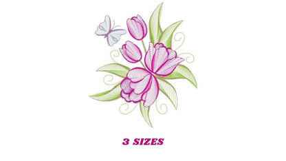 Tulip embroidery designs - Flower embroidery design machine embroidery pattern - Flower corner embroidery file - instant download pes floral