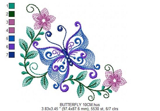 Butterfly embroidery design - Delicate Flowers embroidery designs machine embroidery pattern - baby girl embroidery file - instant download Marcia Embroidery