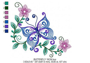 Butterfly embroidery design - Delicate Flowers embroidery designs machine embroidery pattern - baby girl embroidery file - instant download