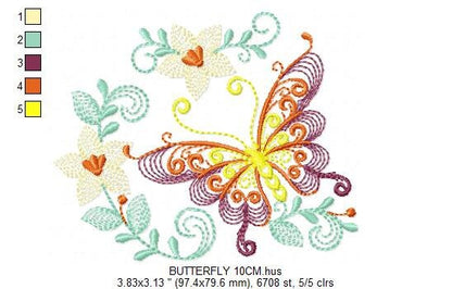 Butterfly embroidery design - Delicate Flowers embroidery designs machine embroidery pattern - baby girl embroidery file - instant download Marcia Embroidery