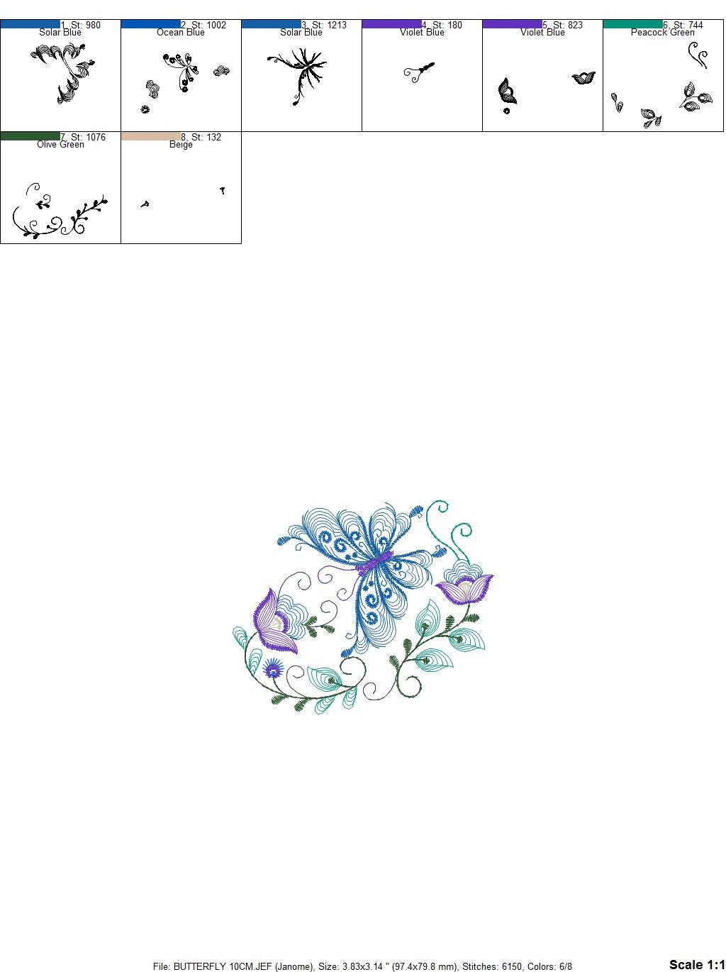 Butterfly embroidery design - Delicate Flowers embroidery designs machine embroidery pattern - baby girl embroidery file - instant download Marcia Embroidery