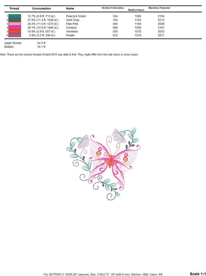Butterfly embroidery design - Delicate Flowers embroidery designs machine embroidery pattern - baby girl embroidery file - instant download Marcia Embroidery