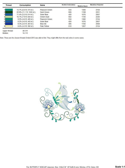 Butterfly embroidery design - Delicate Flowers embroidery designs machine embroidery pattern - baby girl embroidery file - instant download Marcia Embroidery