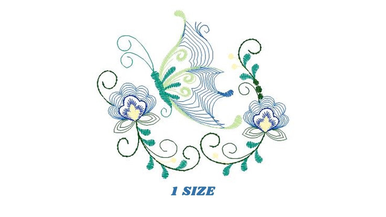 Butterfly embroidery design - Delicate Flowers embroidery designs machine embroidery pattern - baby girl embroidery file - instant download Marcia Embroidery