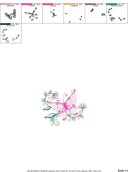 Butterfly embroidery design - Delicate Flowers embroidery designs machine embroidery pattern - baby girl embroidery file - instant download Marcia Embroidery