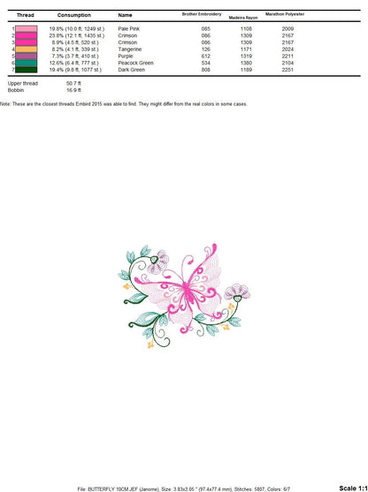Butterfly embroidery design - Delicate Flowers embroidery designs machine embroidery pattern - baby girl embroidery file - instant download Marcia Embroidery