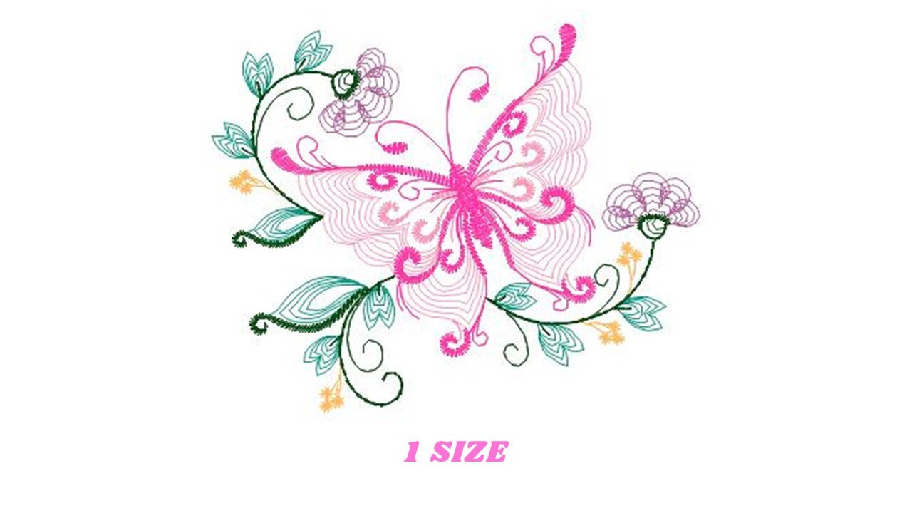 Butterfly embroidery design - Delicate Flowers embroidery designs machine embroidery pattern - baby girl embroidery file - instant download Marcia Embroidery
