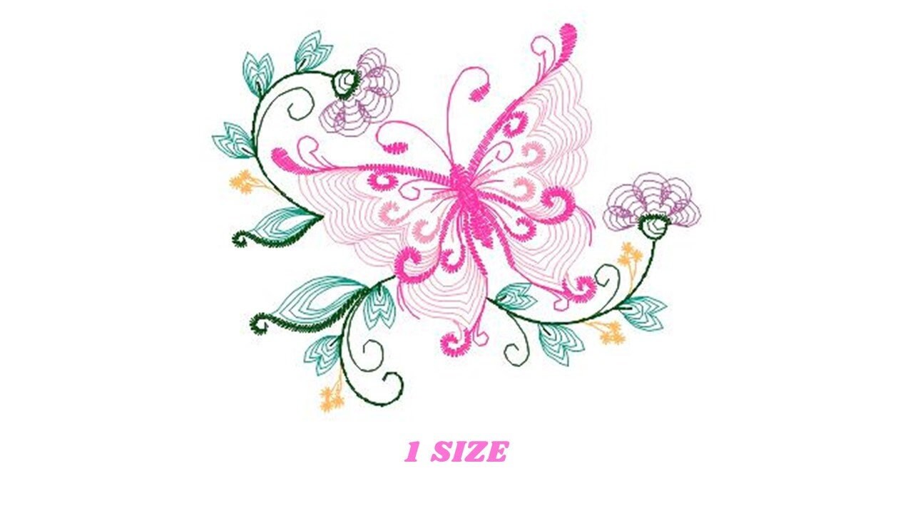 Butterfly embroidery design - Delicate Flowers embroidery designs machine embroidery pattern - baby girl embroidery file - instant download Marcia Embroidery