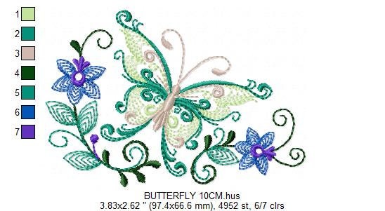 Butterfly embroidery design - Delicate Flowers embroidery designs machine embroidery pattern - baby girl embroidery file - instant download - Marcia Embroidery